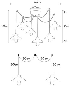 Lampadario a sospensione su cavo MANAVGAT 6xE27/40W/230V, design a ragno, nero/marrone