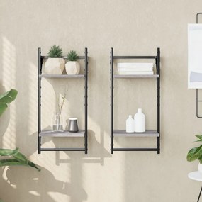 Mensole A Parete Con Aste 2pz Grigio Sonoma 30x25x65 Cm /
