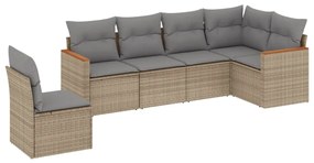 Set divano da giardino 6 pz con cuscini beige misto polyrattan