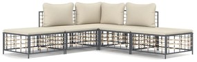 Set divani da giardino 5 pz con cuscini antracite in polyrattan