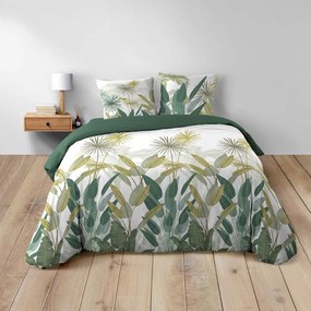 Set copripiumino e federa bianco/verde in cotone per letto matrimoniale ed esteso 240x220 cm Otika – douceur d'intérieur