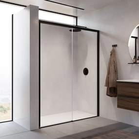 Porta doccia H 200cm, Sp. 8 mm in vetro vetro senza finitura / trasparente profilo nero