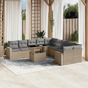 Set divani da giardino 11 pz con cuscini beige in polyrattan