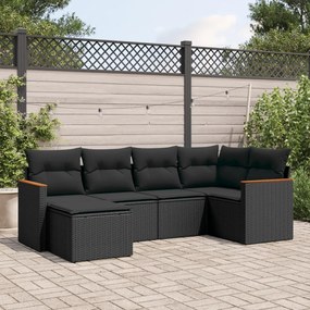 Set divano da giardino 6 pz con cuscini nero in polyrattan