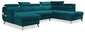 Divano letto angolare a U in velluto turchese (angolo destro) Sweet Harmony - Miuform