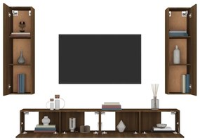 Set mobili porta tv 4 pz rovere marrone in legno multistrato