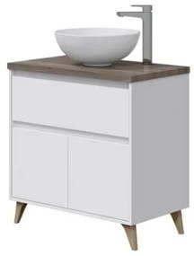 Mobile Bagno 80 Cm Con Lavabo Bacinella Da Appoggio Olmo E Bianco Ona