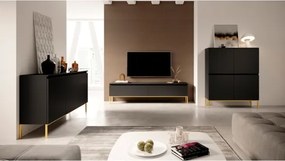 Mobile TV Da Terra 175 Cm 2 Ante Nero Piedini Oro Lume