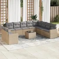 Set Divani da Giardino 11 pz con Cuscini Beige in Polyrattan 3251516