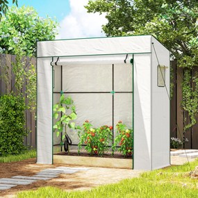 Serra per Piante 196x77x197 cm con 2 Finestre Laterali a Rete e Ingresso Avvolgibile in PE e Acciaio Bianco...