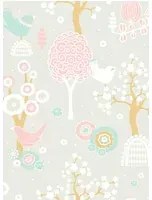 Majvillan Carta da parati Cherry Valley - Soft Grey/ Pink/ Turquoise/ Brown/ Cream White