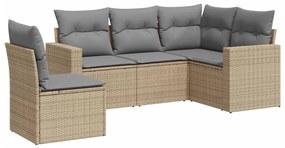 Set divano da giardino 5 pz con cuscini beige in polyrattan