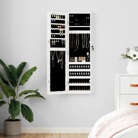 Armadio Portagioie Con Specchio A Muro Bianco 30x8,5x106 Cm /