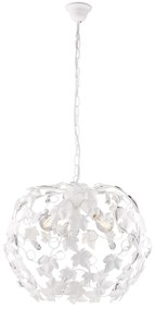 Lampadario Shabby Edera 3 Luci Ferro Battuto Bianco Con Foglie E Cristalli