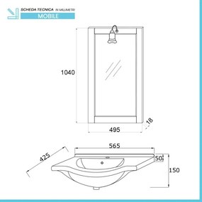 Mobile bagno a terra 55 bianco decape con lavabo e specchio Romantica
