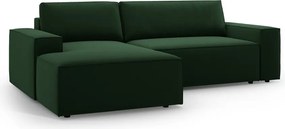 Divano angolare verde scuro allungabile/con contenitore (con penisola a sinistra/con chaise lounge) con rivestimento in velluto Jodie – Micadoni