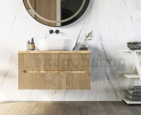 Mobile bagno teak 70x46 cannettato Urbino due cassetti con ciotola quadra in ceramica e frontale