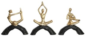 Statua Decorativa DKD Home Decor 28 x 7 x 35 cm 28 x 8 x 36 cm Nero Dorato Yoga (3 Unità)