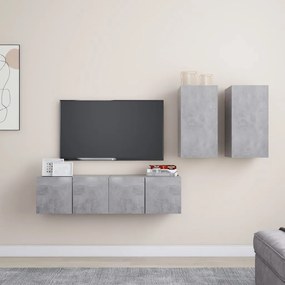 Set di mobili porta tv 4 pz grigio cemento in legno multistrato