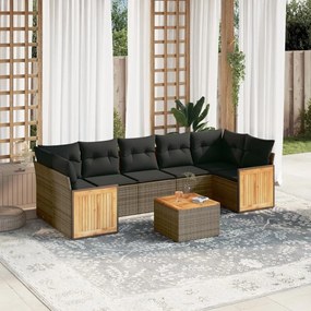 Set divano da giardino 8 pz con cuscini grigio in polyrattan