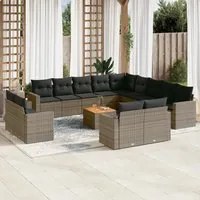 Set Divani da Giardino 14pz con Cuscini in Polyrattan Grigio 3256732