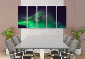 Quadri 5 pezzi – Aurora polare verde nel cielo