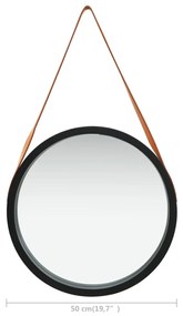 Specchio da Parete con Cinghia 50 cm Nero