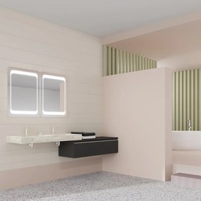 Mobile sottolavabo e lavabo Ofset per doppia vasca lavabo-rovere ice; cassetti-lino opaco L 120 x H 32 x P 46 cm 2 cassetti