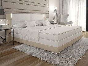 Set boxspring completo testata con LED + reti + materasso + topper ASTI - 160 x 200 cm - similpelle - Panna e bianco