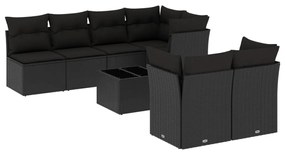 Set divani da giardino con cuscini 8 pz nero in polyrattan