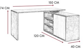 Scrivania Angolare Pc Ufficio Tavolo per Computer con Mobiletto Salvaspazio 1 Anta 6 Ripiani, in Legno cm 150x120x74