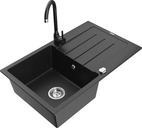 Mexen Bruno lavello in granito a 1 vasca con scolapiatti e rubinetto da cucina Telma, nero/argento - 6513-73-670200-70