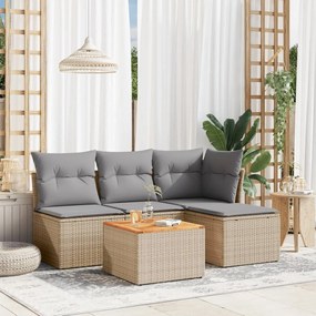 Set divano da giardino 5 pz con cuscini beige in polyrattan