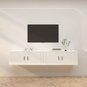 Mobili porta tv a parete 2 pz bianco lucido 100x34,5x40 cm