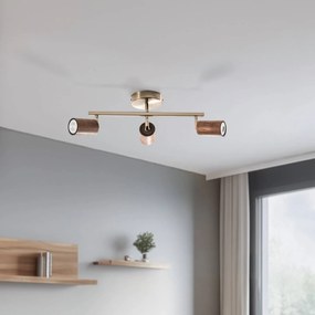 Lucea Faretto da soffitto Legno, lineare, a 3 luci, marrone / ottone, legno