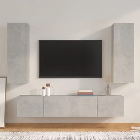Set Di Mobili Porta Tv 4 Pz Grigio Cemento İn Legno Multistrato /