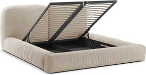 Letto matrimoniale imbottito beige con contenitore con rete inclusa 180x200 cm Martina – Micadoni