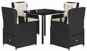 Set da pranzo da giardino 5 pz nero con cuscini in polyrattan