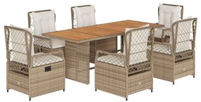 Set da pranzo da giardino 7 pz con cuscini beige in polyrattan