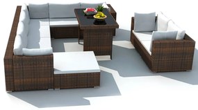 Set divani da giardino 10 pz con cuscini in polyrattan marrone