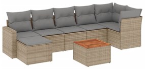 Set divano da giardino 8 pz con cuscini beige misto polyrattan