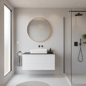 Mobile da bagno sospeso sotto lavabo Pixel grid 1 cassetto L 80 x H 40 x P 45.5 cm bianco laccato opaco, con maniglia alluminio nero opaco