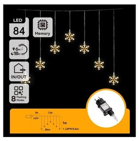 Aigostar - Catena luminosa natalizia LED da esterno 84xLED/230V 1,2x1m IP44 bianco caldo con fiocchi di neve