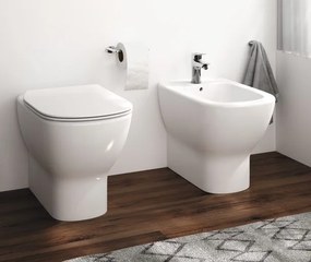 Ideal standard tesi coppia sanitari a pavimento vaso acquablade con sedile slim normale e bidet bianco lucido