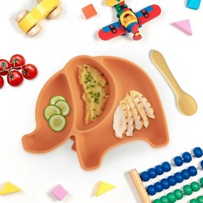Piatto per bambini arancione in silicone 18x23 cm Elephant – Orion