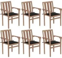 Sedie da Giardino Impilabili con Cuscini 6 pz Massello di Teak 3073413