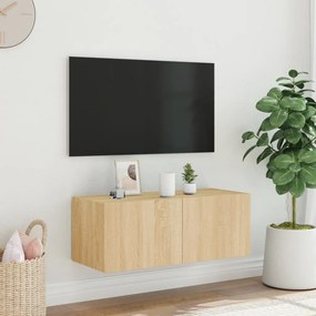 Mobile tv a parete con luci led rovere sonoma 80x35x31 cm