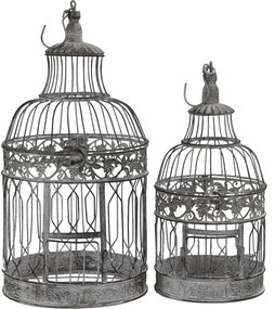 DORIAN - set di 2 gabbie rotonde bianco ossidato