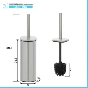 Portascopino satinato con setole nere e contenitore estraibile