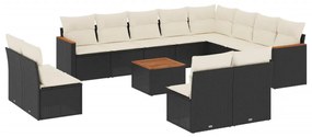 Set Divani da Giardino 13pz con Cuscini Nero in Polyrattan